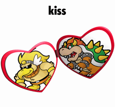 A Couple Of Hearts With Cartoon Characters Inside Of Them And The Word Kiss Below Them GIF