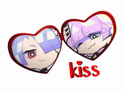 A Couple Of Hearts With The Word Kiss In Red GIF