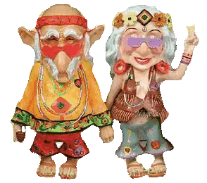 A Couple Of Hippie Dolls Standing Next To Each Other With The Name Nagell On The Bottom Right Sticker