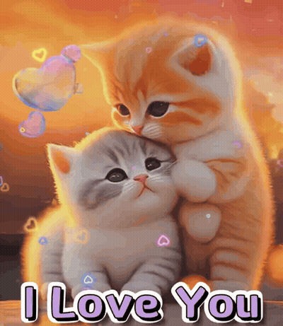 A Couple Of Kittens Hugging Each Other With The Words " I Love You " Above Them GIF