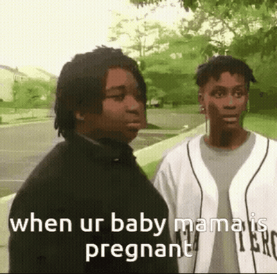 A Couple Of Men Are Standing Next To Each Other On A Sidewalk And One Of Them Is Pregnant . GIF