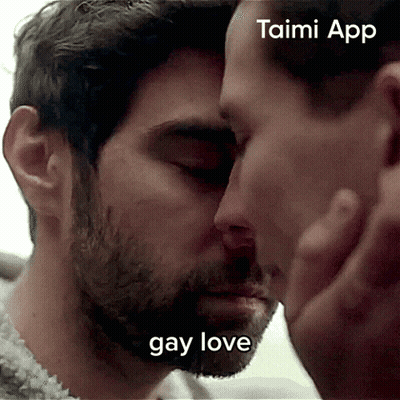 A Couple Of Men Kissing With The Words Gay Love On The Bottom Right GIF
