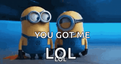 A Couple Of Minions Standing Next To Each Other With The Words You Got Me Lol On The Bottom GIF