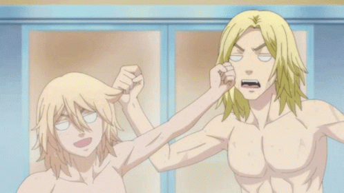 A Couple Of Naked Anime Characters Laughing And Smiling GIF