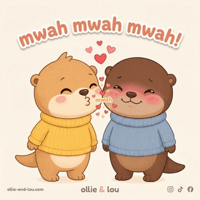 A Couple Of Otters Kissing With The Words Mwah Mwah Mwah GIF