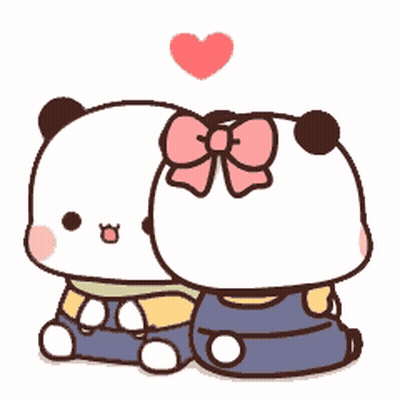 A Couple Of Panda Bears Are Sitting Next To Each Other With A Heart Above Them . GIF