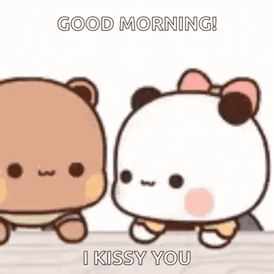 A Couple Of Panda Bears Are Standing Next To Each Other And Saying `` Good Morning ! '' GIF