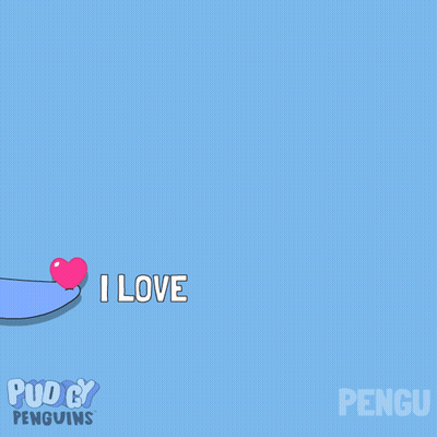 A Couple Of Penguins Holding Hands With The Words Love You Behind Them GIF