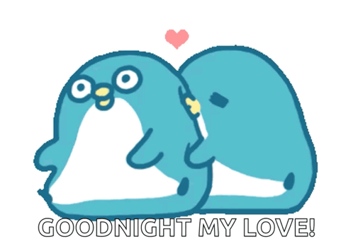A Couple Of Penguins Hugging Each Other With The Words Goodnight My Love GIF