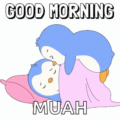 A Couple Of Penguins Kissing With The Words Good Morning Muah GIF