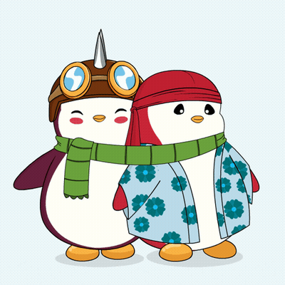 A Couple Of Penguins One Wearing A Hat And Scarf GIF