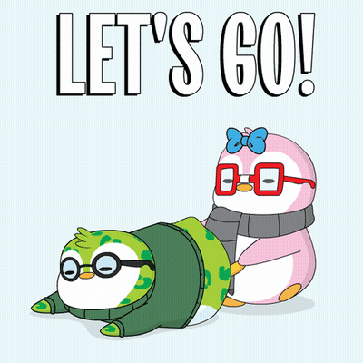 A Couple Of Penguins With The Words Let 'S Go Above Them GIF