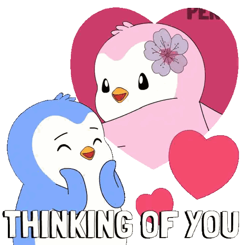 A Couple Of Penguins With The Words Thinking Of You Sticker