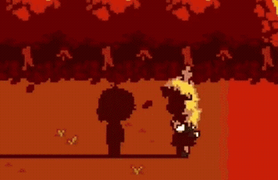 A Couple Of People Standing Next To Each Other In Front Of A Tree . GIF