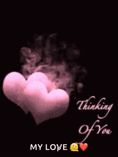 A Couple Of Pink Hearts With Smoke Coming Out Of Them And The Words `` Thinking Of You '' GIF