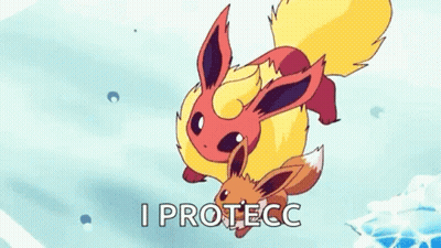 A Couple Of Pokemon Flying In The Air With The Words `` I Protecc '' . GIF