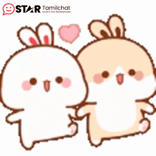 A Couple Of Rabbits Holding Hands With A Star Tamilchat Logo In The Background GIF
