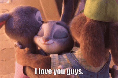 A Couple Of Rabbits Hugging With The Words I Love You Guys GIF