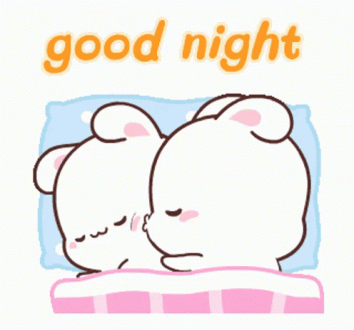 A Couple Of Rabbits Sleeping Next To Each Other And The Words Good Night GIF