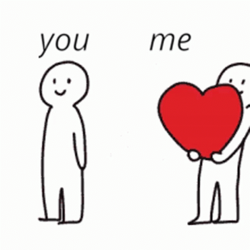 A Couple Of Stick Figures Holding Hands With A Red Heart In The Background . GIF