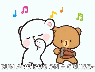 A Couple Of Teddy Bears Are Dancing With A Drum . GIF