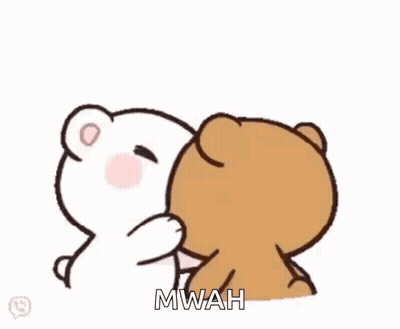 a couple of teddy bears are hugging each other with hearts surrounding them .