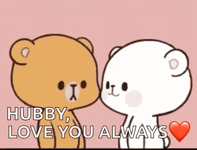 A Couple Of Teddy Bears Are Kissing Each Other On A Pink Background And Saying `` Hubby , Love You Always '' . GIF