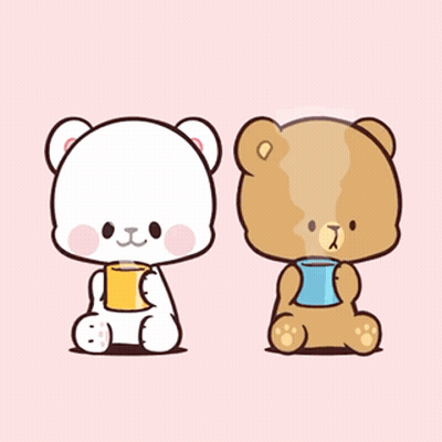 A Couple Of Teddy Bears Are Sitting Next To Each Other With A Heart Above Them GIF