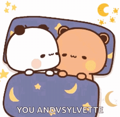 A Couple Of Teddy Bears Are Sleeping Under A Blanket With The Words You And Sylvette Written On The Bottom GIF