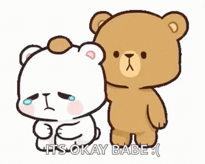 A Couple Of Teddy Bears Are Standing Next To Each Other . GIF