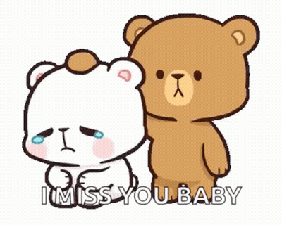 A Couple Of Teddy Bears Are Standing Next To Each Other And One Is Crying . GIF