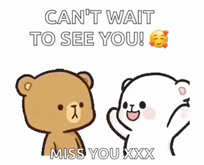A Couple Of Teddy Bears Are Standing Next To Each Other And Talking . GIF