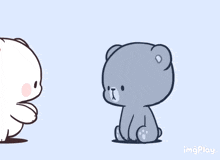 A Couple Of Teddy Bears Are Standing Next To Each Other . GIF