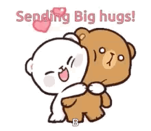 A Couple Of Teddy Bears Hugging Each Other And Saying `` Sending Big Hugs '' . GIF