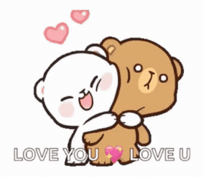 A Couple Of Teddy Bears Hugging Each Other And The Words `` Love You Love U '' . GIF