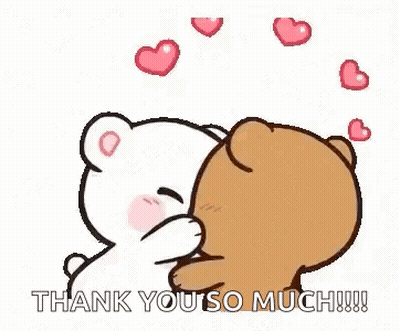 A Couple Of Teddy Bears Hugging Each Other With Hearts Behind Them And The Words `` Thank You So Much '' . GIF