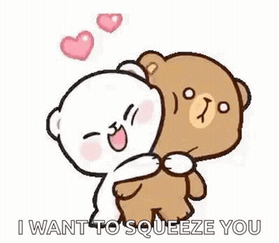 A Couple Of Teddy Bears Hugging Each Other With Hearts . GIF