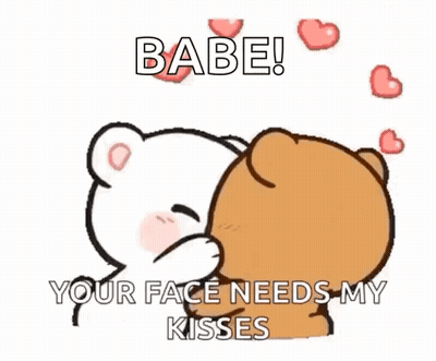 A Couple Of Teddy Bears Hugging Each Other With Hearts Coming Out Of Their Heads . GIF