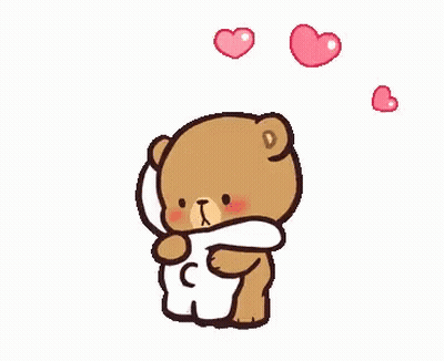 A Couple Of Teddy Bears Hugging Each Other With Hearts Floating Around Them . GIF