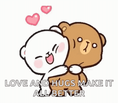 A Couple Of Teddy Bears Hugging Each Other With Hearts . GIF