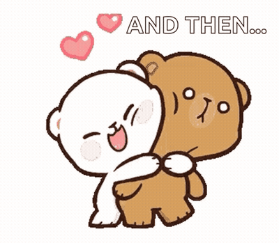 A Couple Of Teddy Bears Hugging Each Other With The Words And Then Behind Them GIF