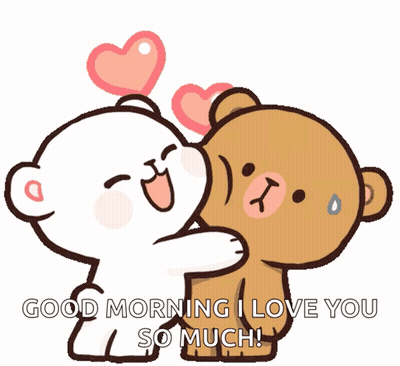 A Couple Of Teddy Bears Hugging Each Other With The Words " Good Morning I Love You So Much " GIF