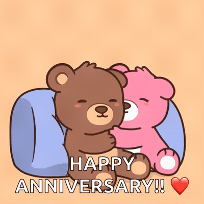 A Couple Of Teddy Bears Hugging Each Other With The Words Happy Anniversary GIF