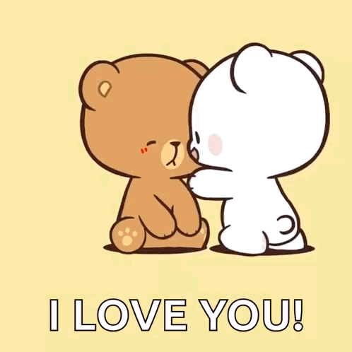A Couple Of Teddy Bears Hugging Each Other With The Words " I Love You " Written Below Them GIF