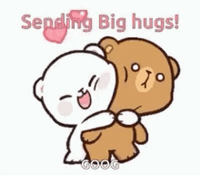 A Couple Of Teddy Bears Hugging Each Other With The Words `` Sending Big Hugs '' . GIF