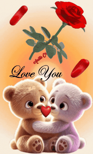 A Couple Of Teddy Bears Hugging With The Words Love You Above GIF