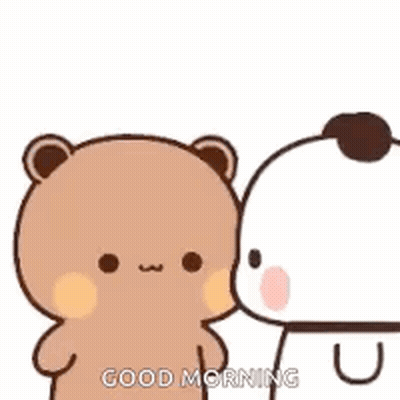 A Couple Of Teddy Bears Kissing Each Other And Saying `` Good Morning '' . GIF