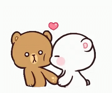 A Couple Of Teddy Bears Kissing Each Other With A Heart . GIF