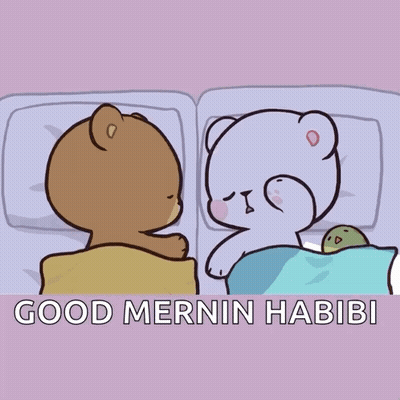 A Couple Of Teddy Bears Kissing With The Words Good Mernin Habibi Below Them GIF