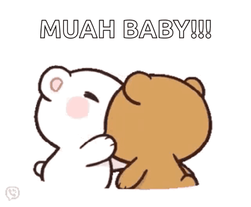 A Couple Of Teddy Bears Kissing With The Words Muah Baby Behind Them GIF